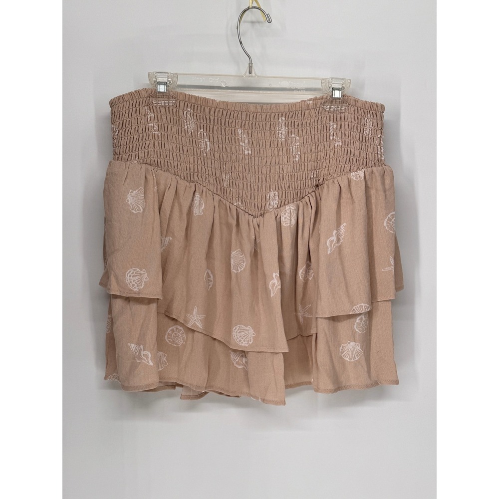 Torrid Skort Women 2X Tan NWT Ruffle Smocked High-Rise Seashell Gauze 45132815